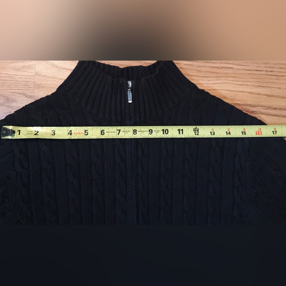 L.L. Bean Cable Knit Cotton Cardigan Sweater Womens XL Black Zip Up - Picture 7 of 10